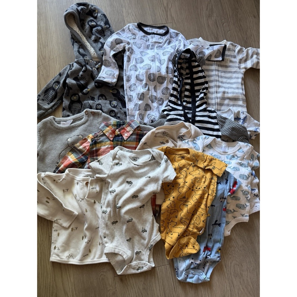 Carter's Assorted Brand Lot Of 13 6-9 Months Boys Clothes Sleepers Bodysuits